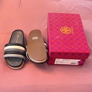 Tory Burch Black and White Slide Sandals